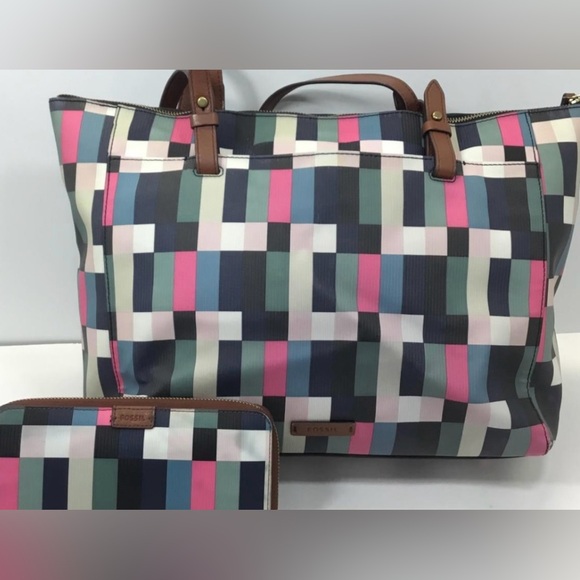 Fossil Rachel Pixel Grid Multicolor Shoulder Bag With Wallet - Picture 1 of 10
